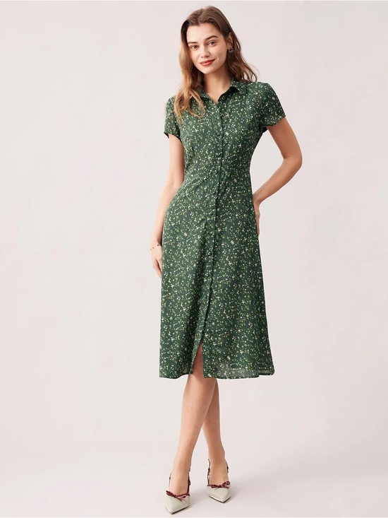 RIHOAS Dresses & Skirts - RIHOAS Green Floral Button-Down Midi Dress